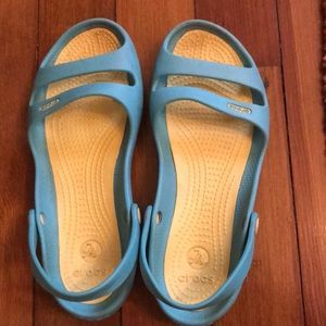 Crocs neon yellow and light blue